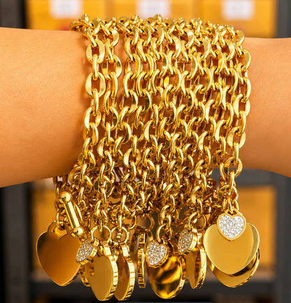 Hearts" Bracelet, 18K Gold Plated Steel