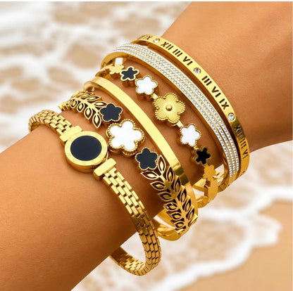 Flowers" Bracelet, 18K Gold Plated Steel