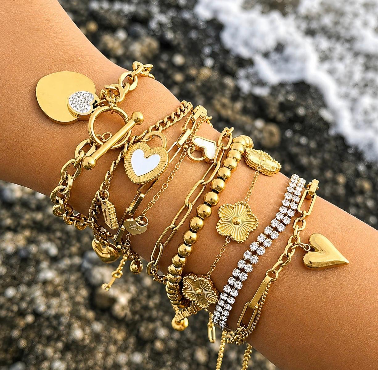Hearts" Bracelet, 18K Gold Plated Steel