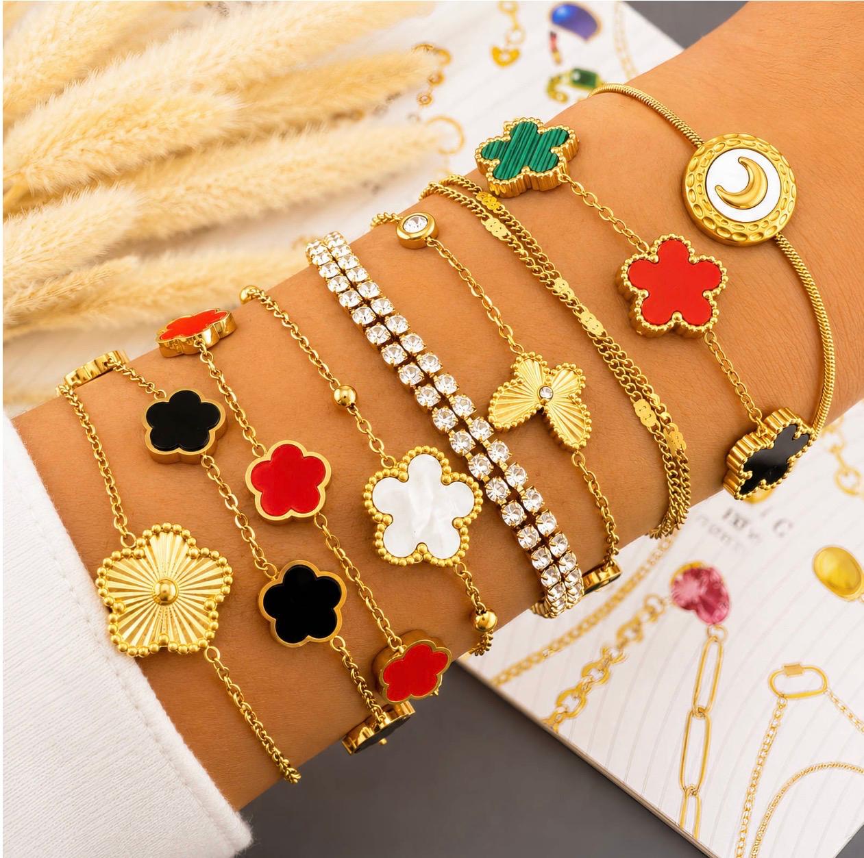 "Flower" Bracelet, 18K Gold Plated Steel