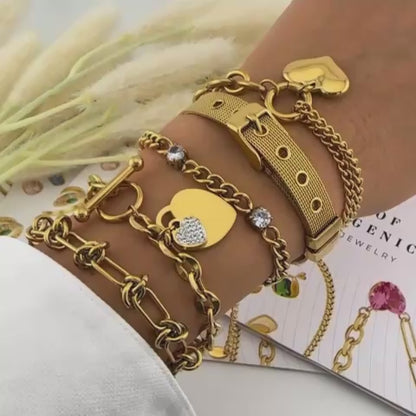 Hearts" Bracelet, 18K Gold Plated Steel