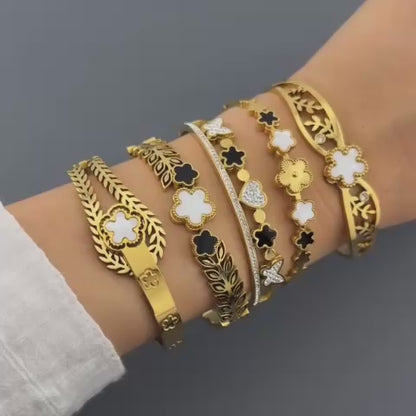 Flowers" Bracelet, 18K Gold Plated Steel